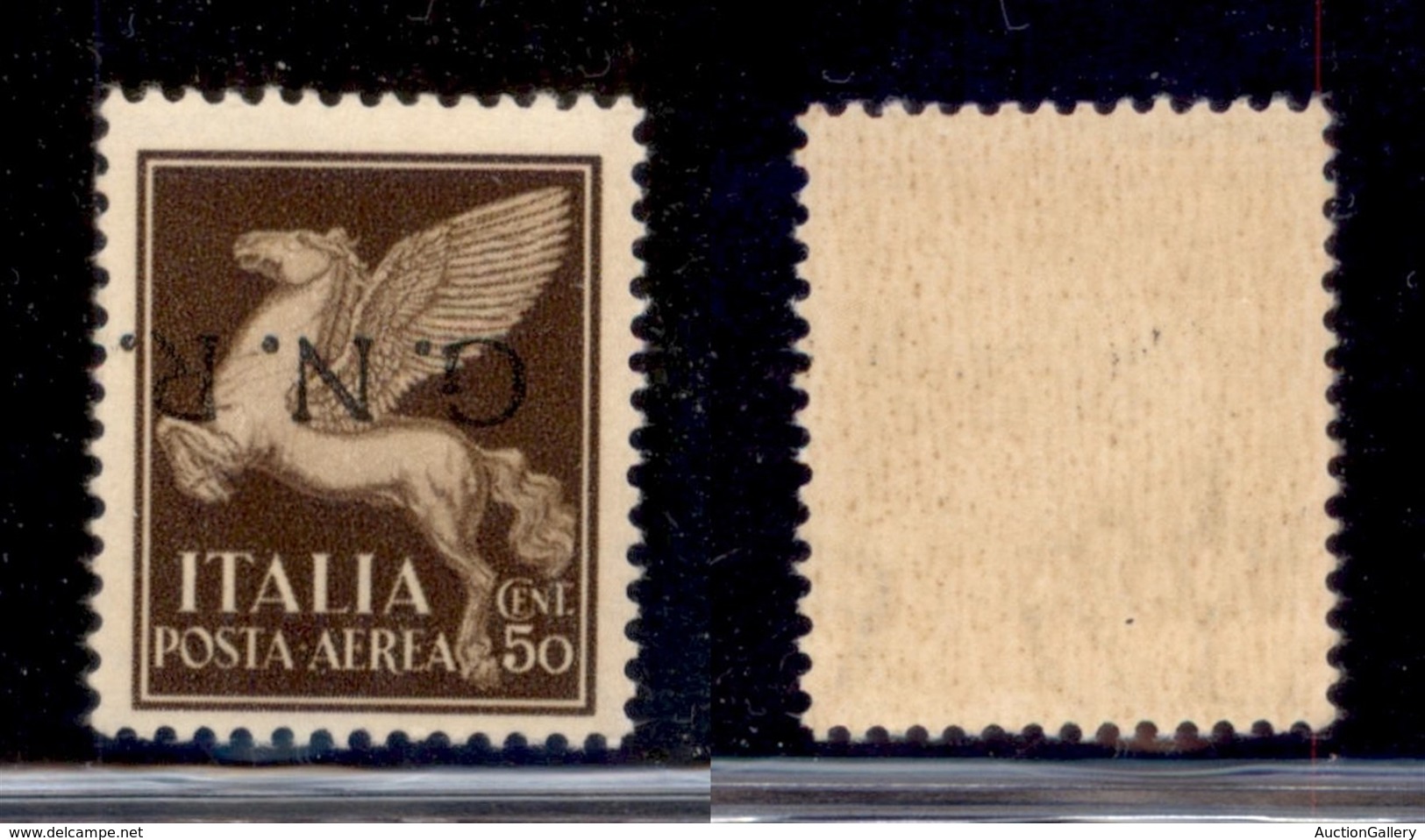 REPUBBLICA SOCIALE - GNR VERONA - 1944 - Posta Aerea - 50 Cent (118a) Con Soprastampa Capovolta - Gomma Integra (110) - Autres & Non Classés