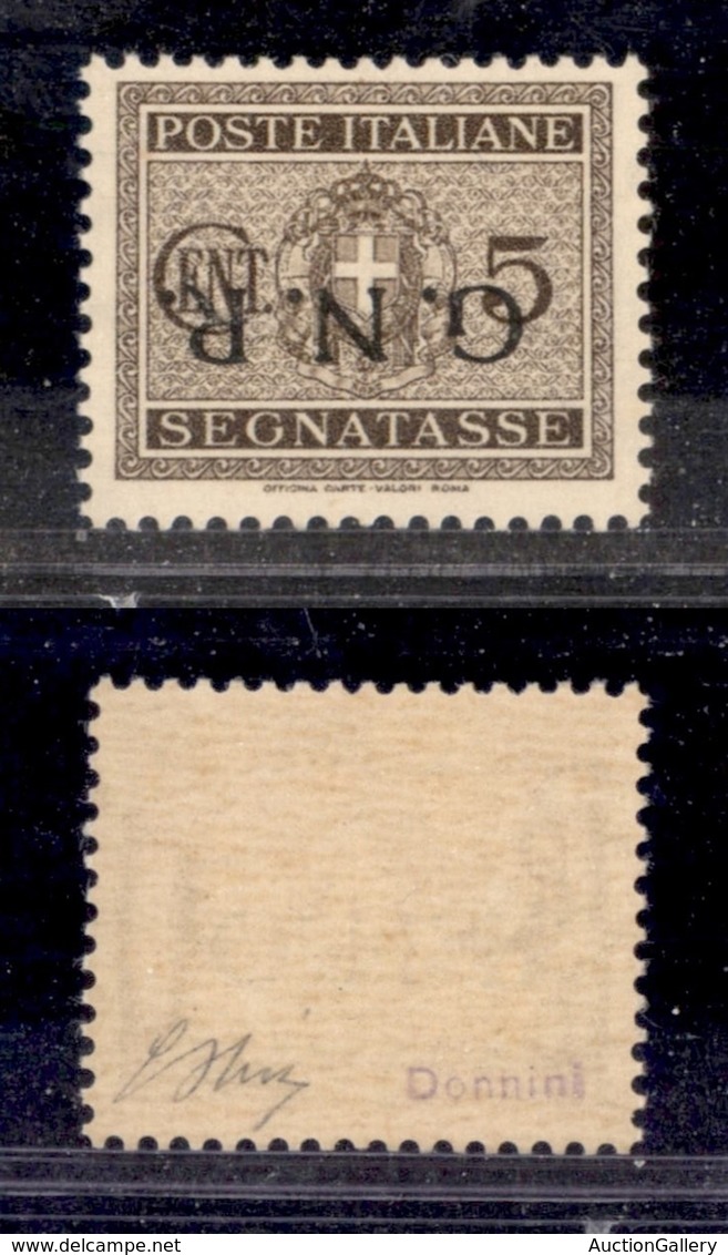 REPUBBLICA SOCIALE - GNR VERONA - 1944 - Segnatasse - 5 Cent (47a) Con Soprastampa Capovolta - Gomma Integra - Oliva (30 - Other & Unclassified