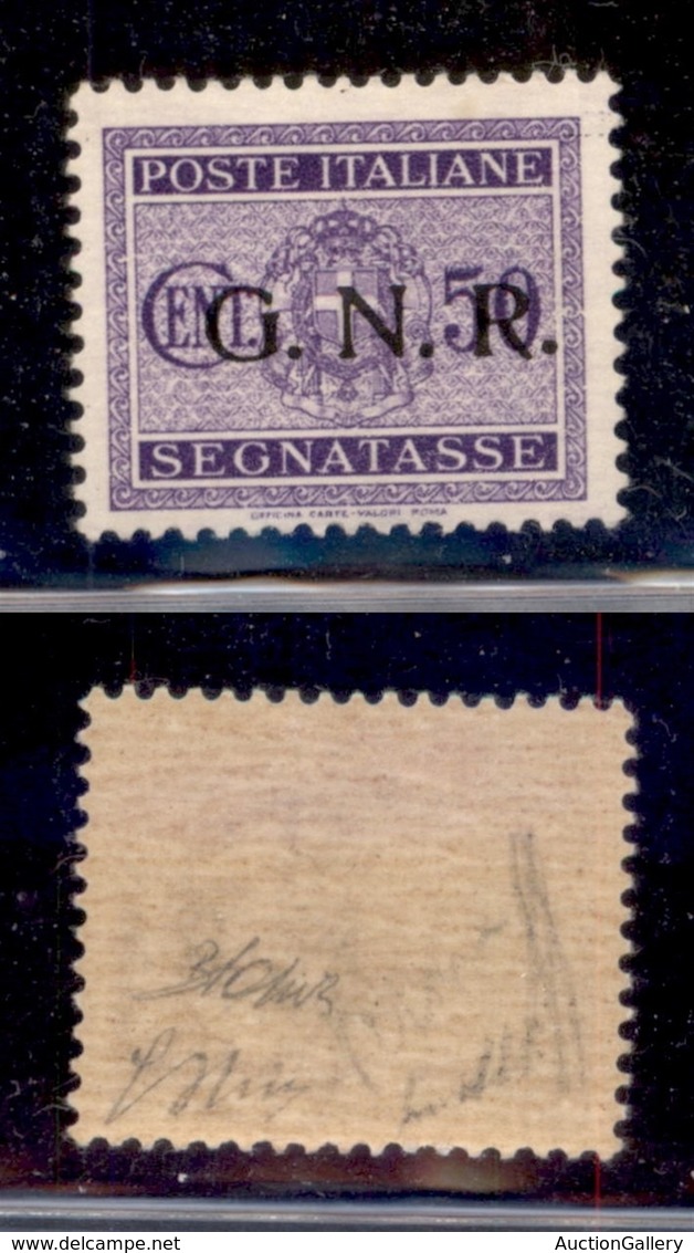 REPUBBLICA SOCIALE - GNR VERONA - 1944 - Segnatasse - 50 Cent (53) - Gomma Originale - Oliva (110) - Andere & Zonder Classificatie