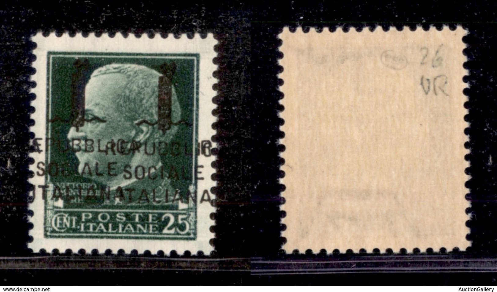REPUBBLICA SOCIALE - PROVVISORI - 1944 - 25 Cent (491b) Con Doppia Soprastampa (entrambe A Cavallo) - Gomma Integra - Andere & Zonder Classificatie