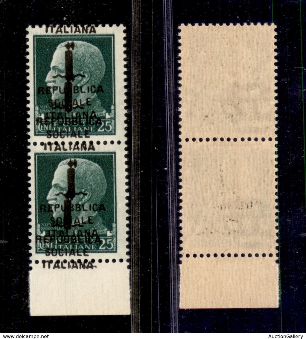 REPUBBLICA SOCIALE - PROVVISORI - 1944 - Verona - 25 Cent (491b) - Coppia Verticale Bordo Foglio - Doppia Soprastampa (u - Other & Unclassified
