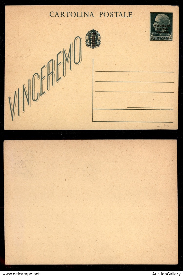 REPUBBLICA SOCIALE - DEFINITIVI - 1944 - Cartolina Postale Da 15 Cent Vinceremo (103B) Nuova - Other & Unclassified