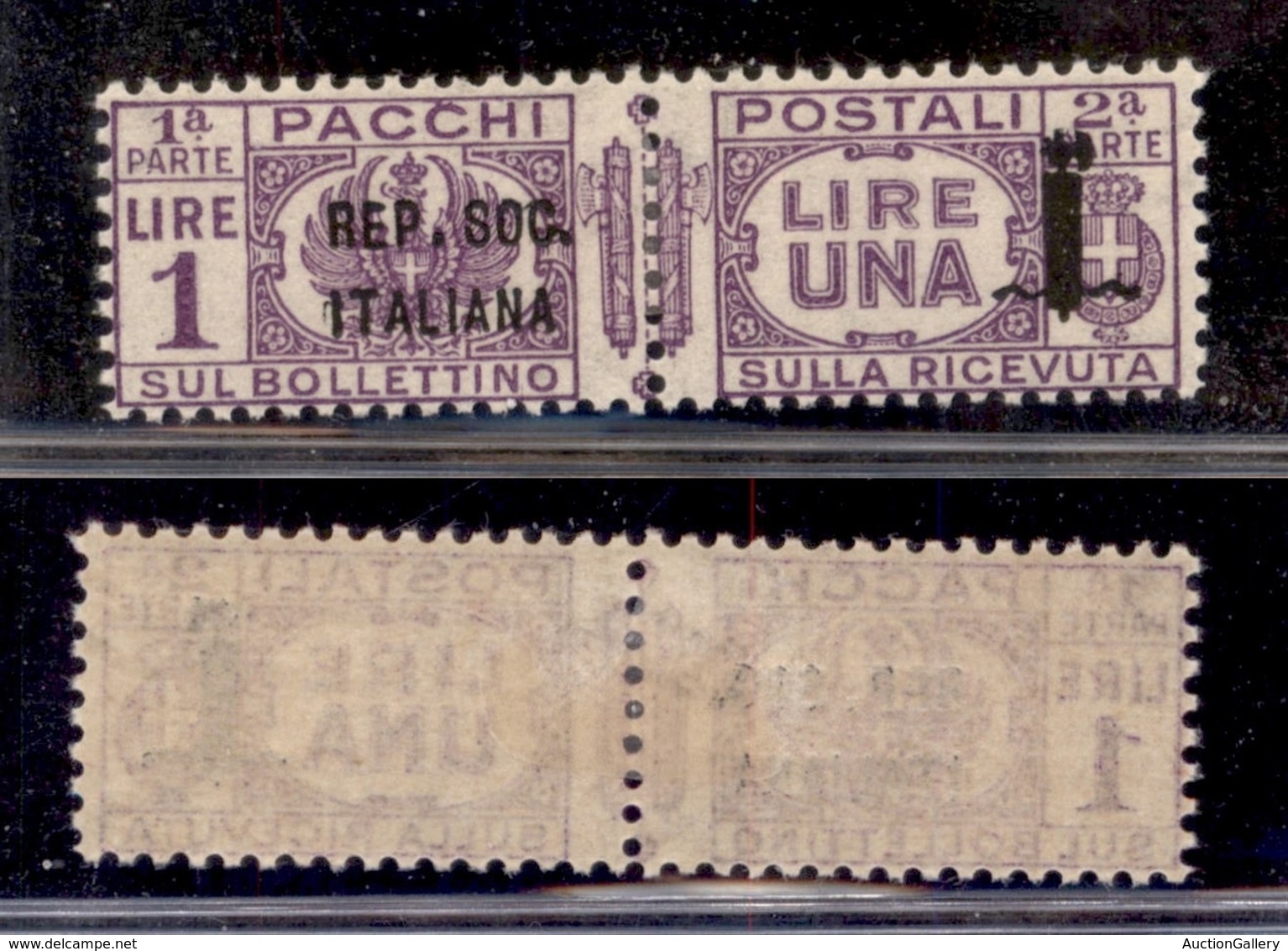 REPUBBLICA SOCIALE - SERVIZI - 1944 - Pacchi Postali - 1 Lira (42a) Con Soprastampa Corta - Gomma Originale (60) - Sonstige & Ohne Zuordnung