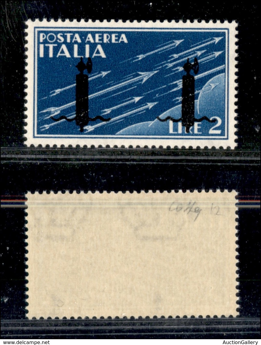 REPUBBLICA SOCIALE - SAGGI - 1944 - Saggi - Verona - 2 Lire (P15A - Aerea) Con Doppi Fasci - Gomma Integra - Cert. Colla - Andere & Zonder Classificatie