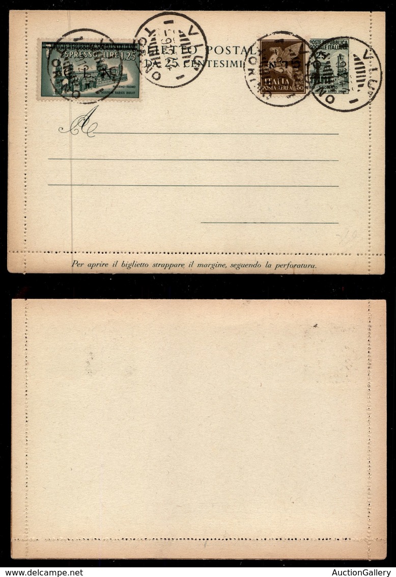 LOCALI - TORINO - 1944 - 50 Cent (CEI 15 Varietà) Con Soprastampa Capovolta + 1,25 Lire (CEI 17) Su Biglietto Postale Di - Autres & Non Classés