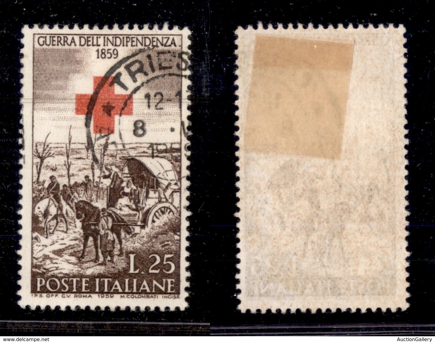 REPUBBLICA - 1959 - 25 Lire (867 - Spec. 445Aa) Con Croce In Basso - Usato - Autres & Non Classés