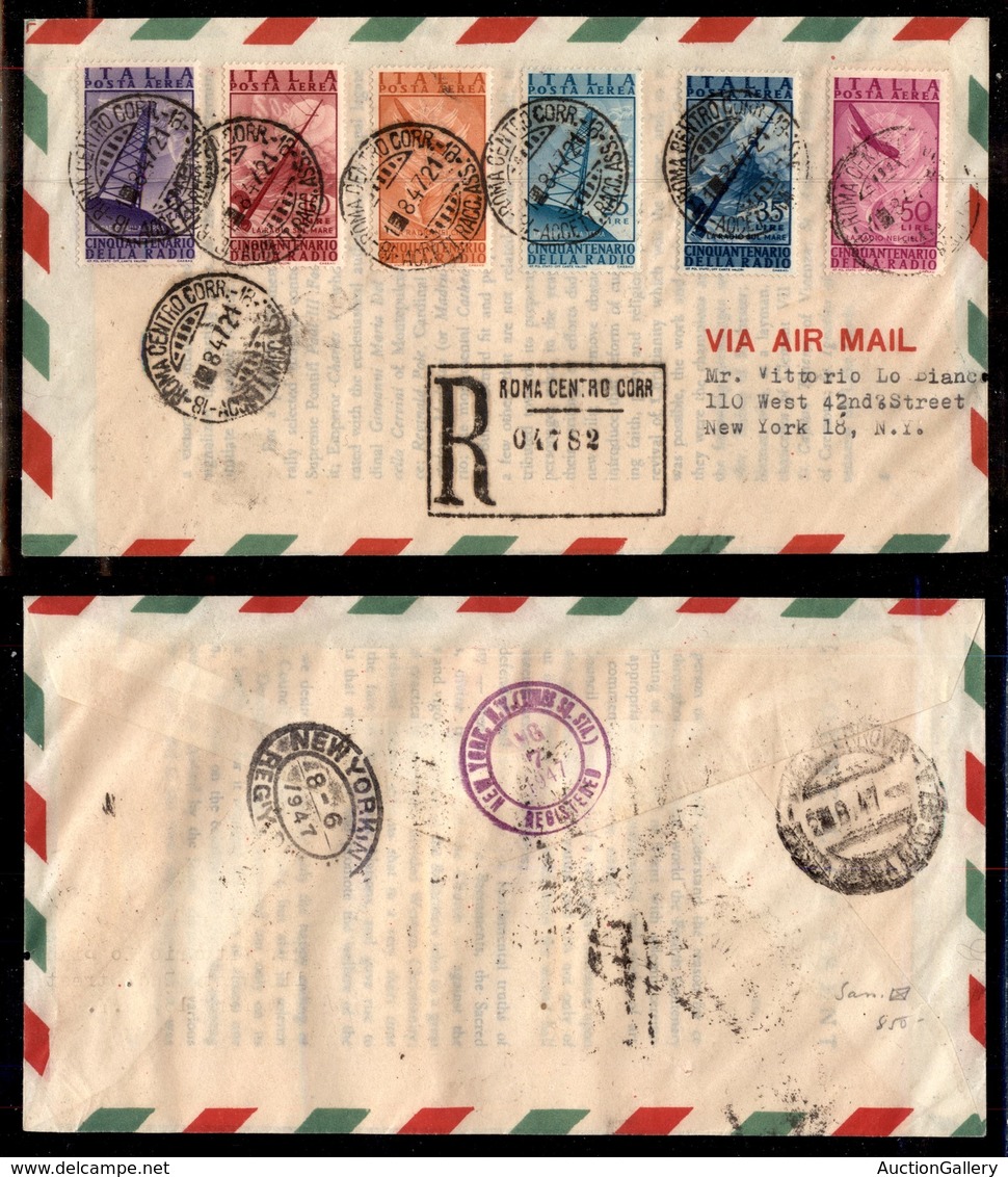 REPUBBLICA - Posta Aerea - Cinquantenario Della Radio (136/141) - Serie Completa Su Aerogramma FDC Raccomandato Da Roma  - Sonstige & Ohne Zuordnung