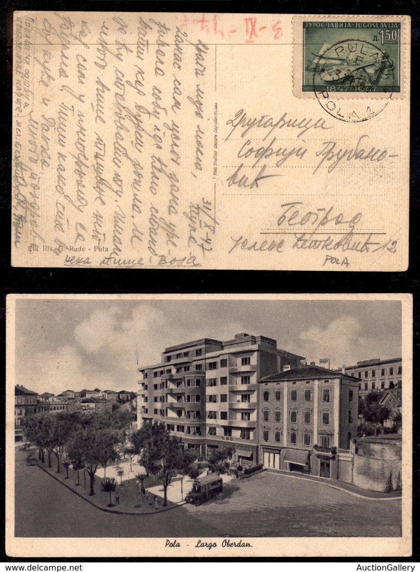 AMGVG - TRIESTE - LITORALE - ISTRIA E LITORALE - 1,50 Dinari (Jugoslavia) Su Cartolina Da Pola Del 31.10.47 - Other & Unclassified