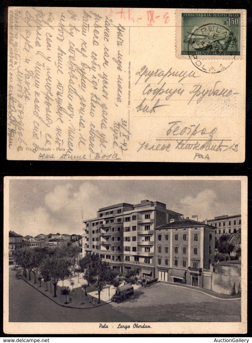 AMGVG - TRIESTE - LITORALE - ISTRIA E LITORALE - 1,50 Dinari (Jugoslavia) Su Cartolina Da Pola Del 31.10.47 - Autres & Non Classés