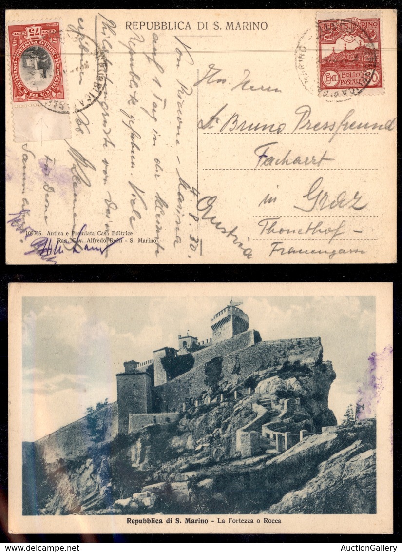 SAN MARINO - 60 Cent (115) + 75 Cent (148) - Cartolina Per Graz Del 4.8.30 - Autres & Non Classés