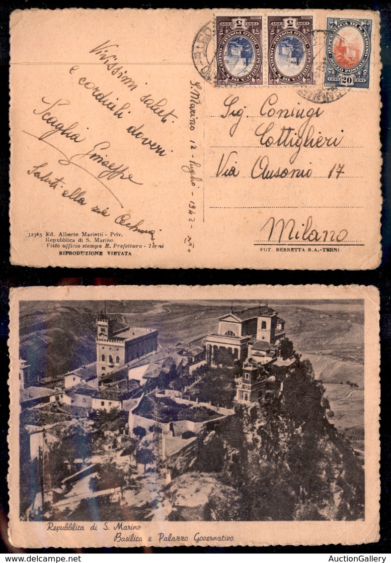 SAN MARINO - Veduta (141 Coppia + 144) - Cartolina Per Milano Del 12.7.42 - Other & Unclassified