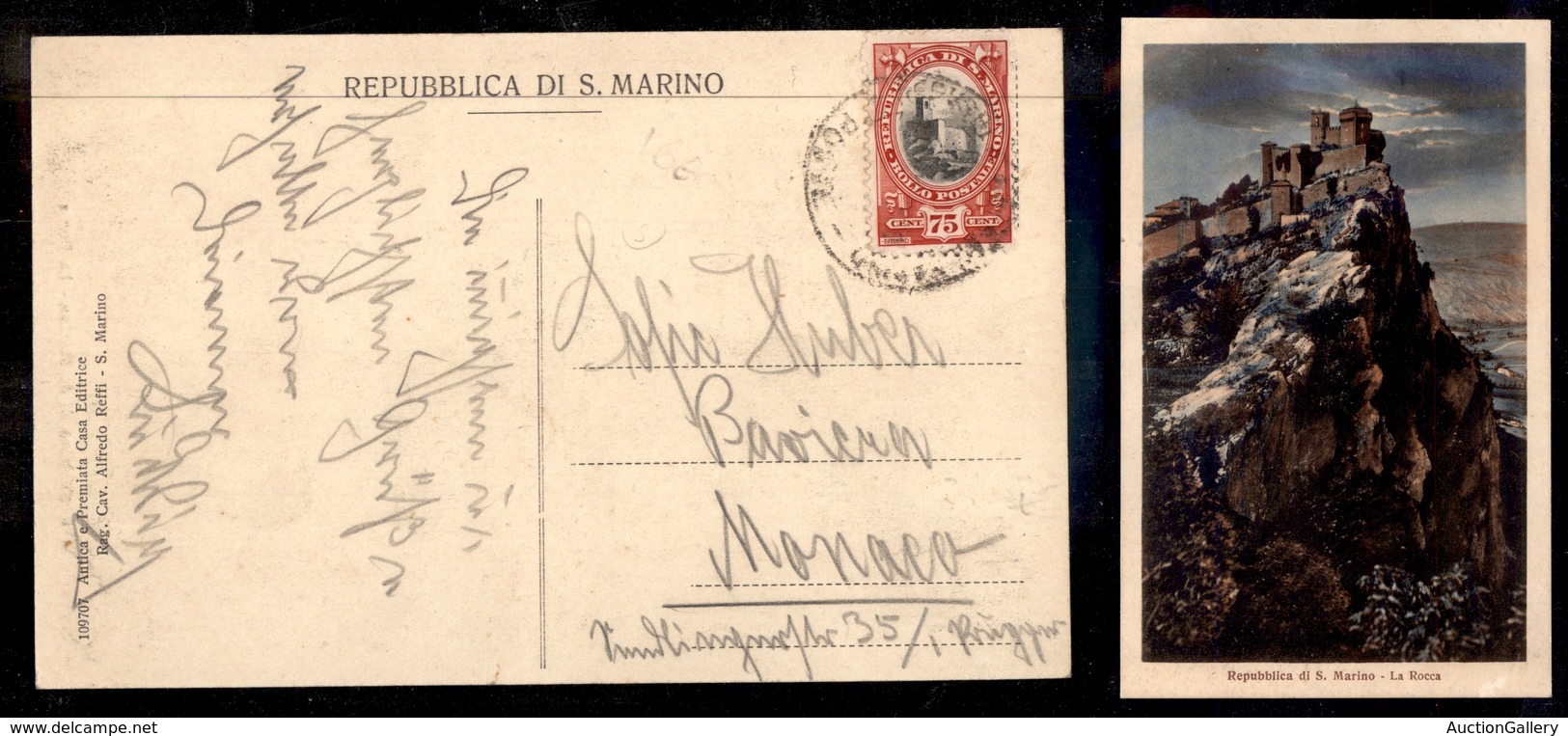 SAN MARINO - 75 Cent (148) Isolato Su Cartolina Per Monaco - Sonstige & Ohne Zuordnung