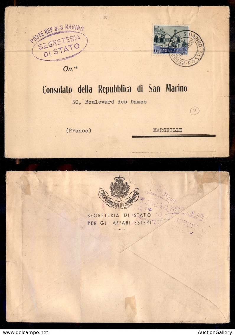 SAN MARINO - Paesaggi - 55 Lire (353A) Isolato Su Busta Per Marsiglia Del 18.9.50 - Sonstige & Ohne Zuordnung