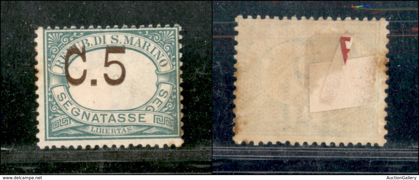 SAN MARINO - 1897 - 5 Cent (1 - Segnatasse) - Cifra Spostata - Gomma Originale  - Leggeri Ingiallimenti Sulla Dentellatu - Sonstige & Ohne Zuordnung