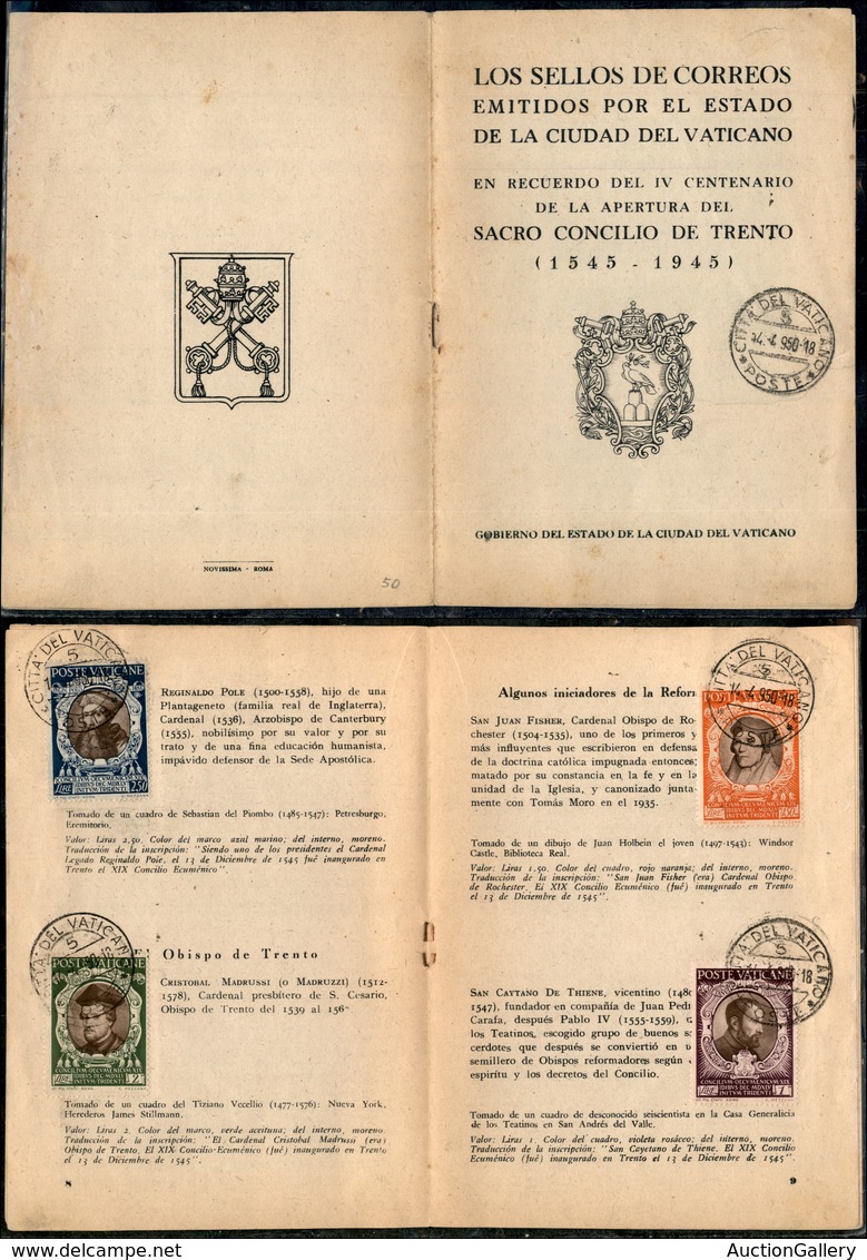 VATICANO - 1950 - Concilio Di Trento (110/121 + Espressi 9/10) - Emissione Completa Su Pubblicazione In Spagnolo (14 Pag - Sonstige & Ohne Zuordnung