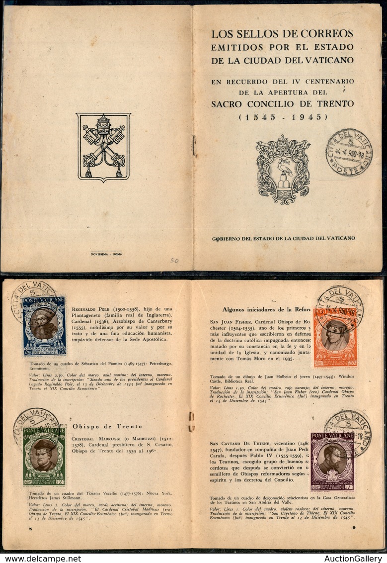 VATICANO - 1950 - Concilio Di Trento (110/121 + Espressi 9/10) - Emissione Completa Su Pubblicazione In Spagnolo (14 Pag - Andere & Zonder Classificatie