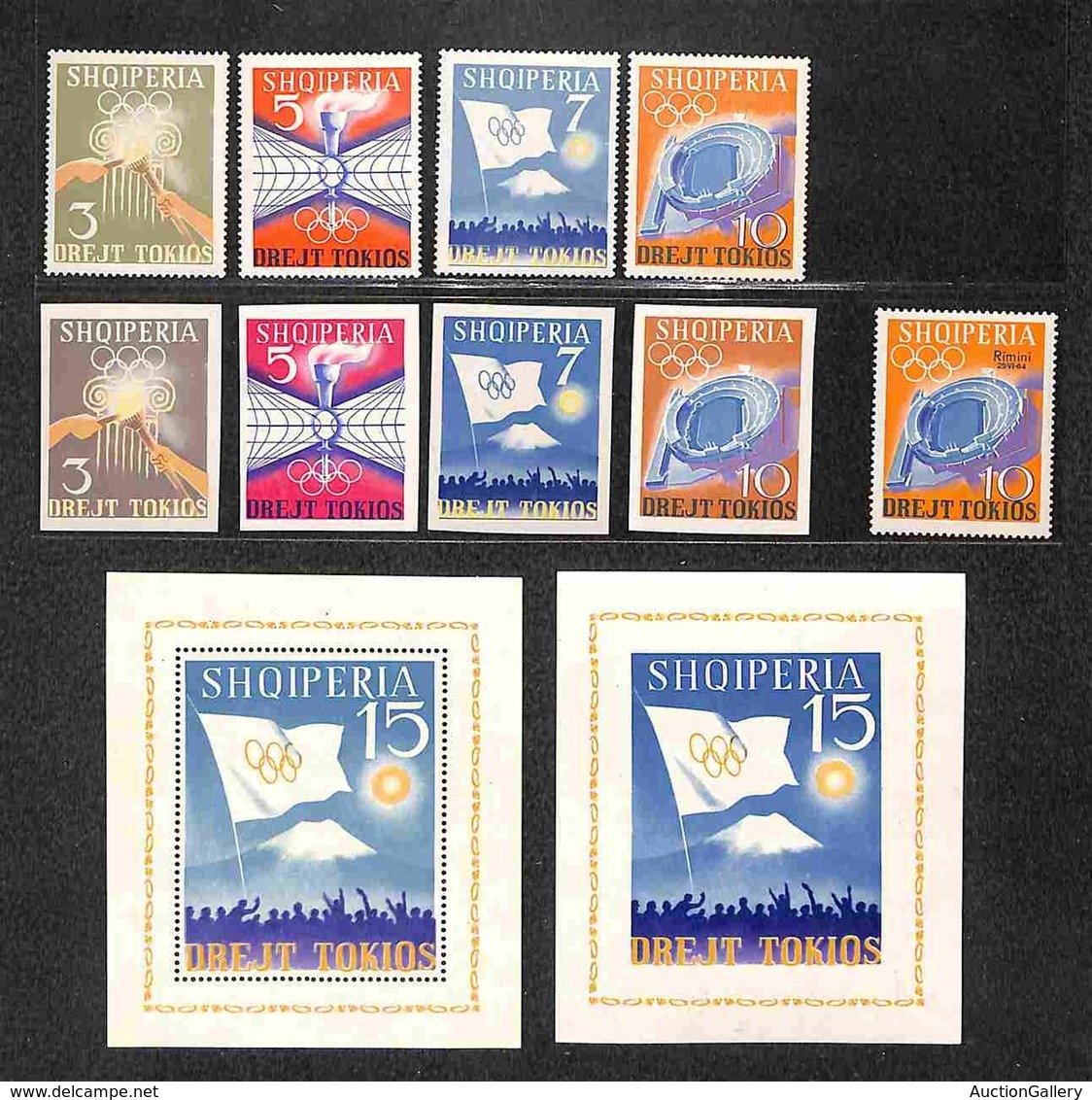 EUROPA - ALBANIA - 1964 - Olimpiadi Tokyo III + IV (823/826 + 828/831 + Block 22/23 + 838) - 2 Serie Complete + 2 Foglie - Autres & Non Classés