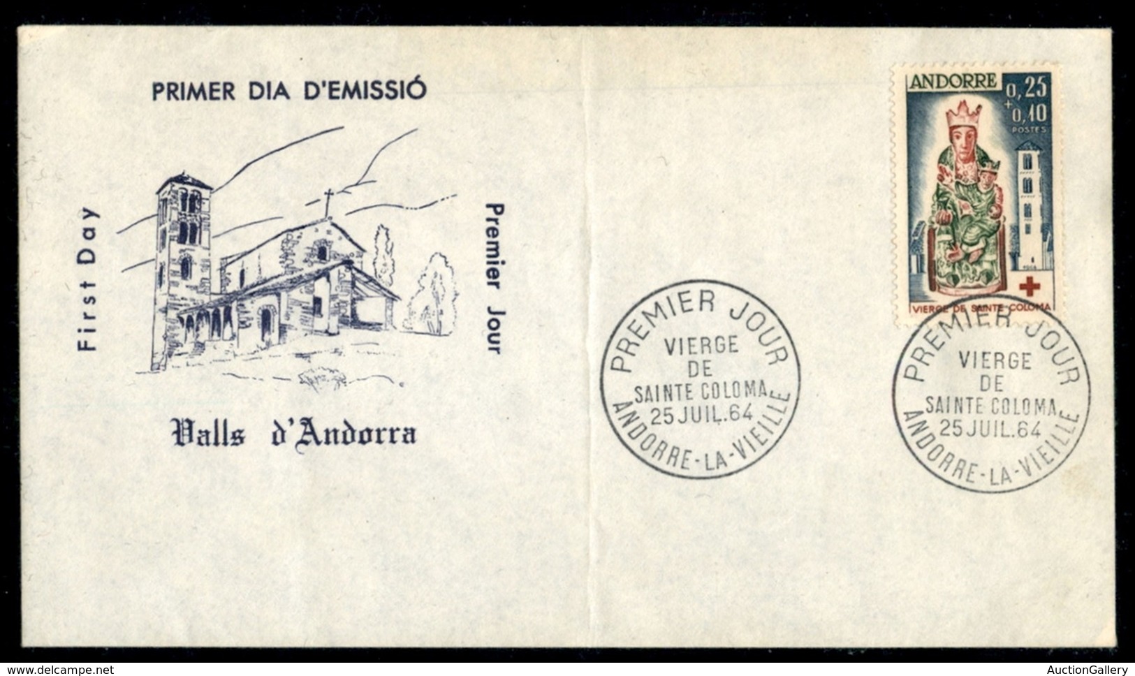 EUROPA - ANDORRA FRANCESE - 0,25 Fr Croce Rossa (190) - FDC 25.7.64 - Autres & Non Classés