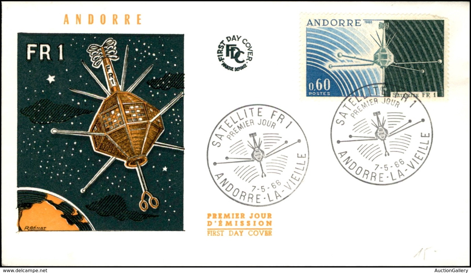 EUROPA - ANDORRA FRANCESE - 0,60 Fr Satellite FR 1 (197) - FDC 7.5.66 - Sonstige & Ohne Zuordnung