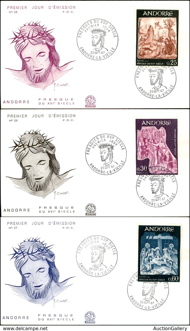 EUROPA - ANDORRA FRANCESE - Affreschi I (204/206) - Serie Completa - 3 FDC 23.9.67 - Sonstige & Ohne Zuordnung