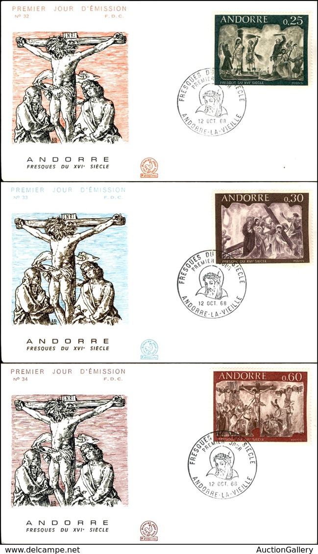 EUROPA - ANDORRA FRANCESE - Affreschi II (211/213) - Serie Completa - 3 FDC 12.10.68 - Other & Unclassified