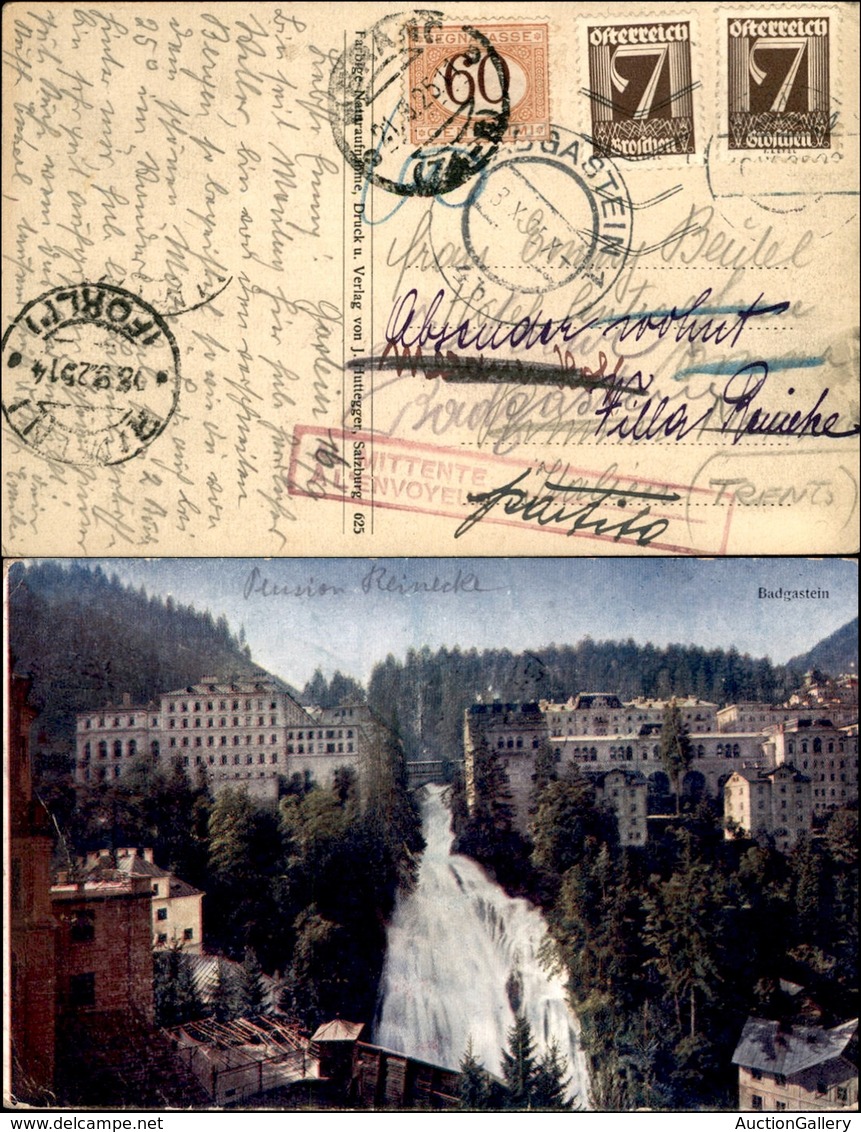 EUROPA - AUSTRIA - Cartolina Affrancata Con Due 7 Gr (453) Da Badgastein A Rimini Del 16.9.25 - Rispedita A Merano E Qui - Other & Unclassified