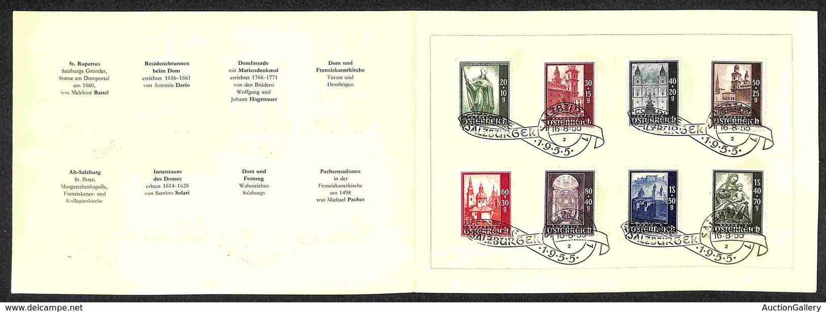 EUROPA - AUSTRIA - 1948/1955 - Duomo Di Salisburgo (885/892) - Serie Completa Su Folder Dell’emissione Del 16.8.55 - Autres & Non Classés
