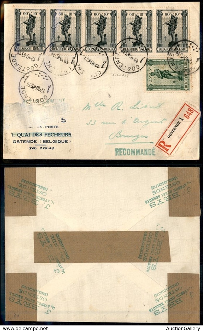 EUROPA - BELGIO - Raccomandata Da Ostende A Bruges Del 12.10.43 Affrancata Con Una Striscia Di 5 Del 60 Cent + 10 Cent ( - Other & Unclassified