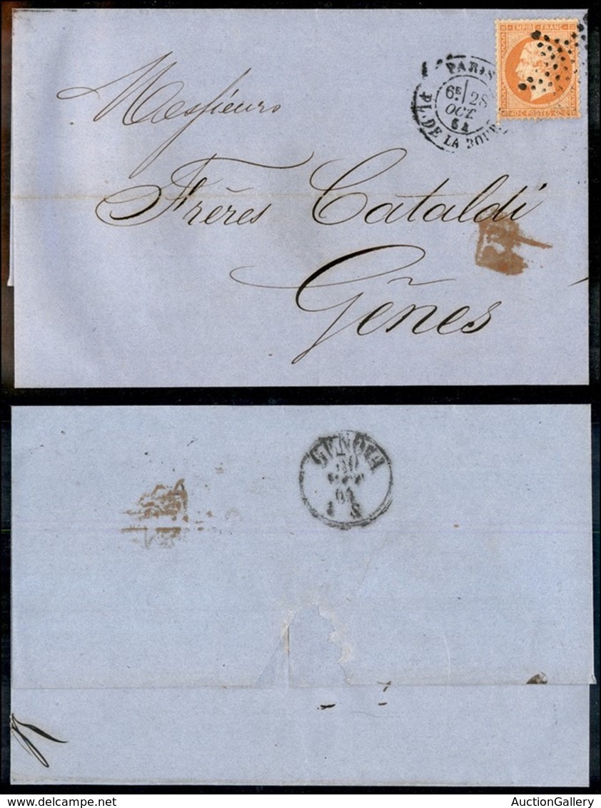 EUROPA - FRANCIA - 40 Cent (22) - Isolato Su Lettera Da Parigi A Genova Del 28.10.1864 - Other & Unclassified