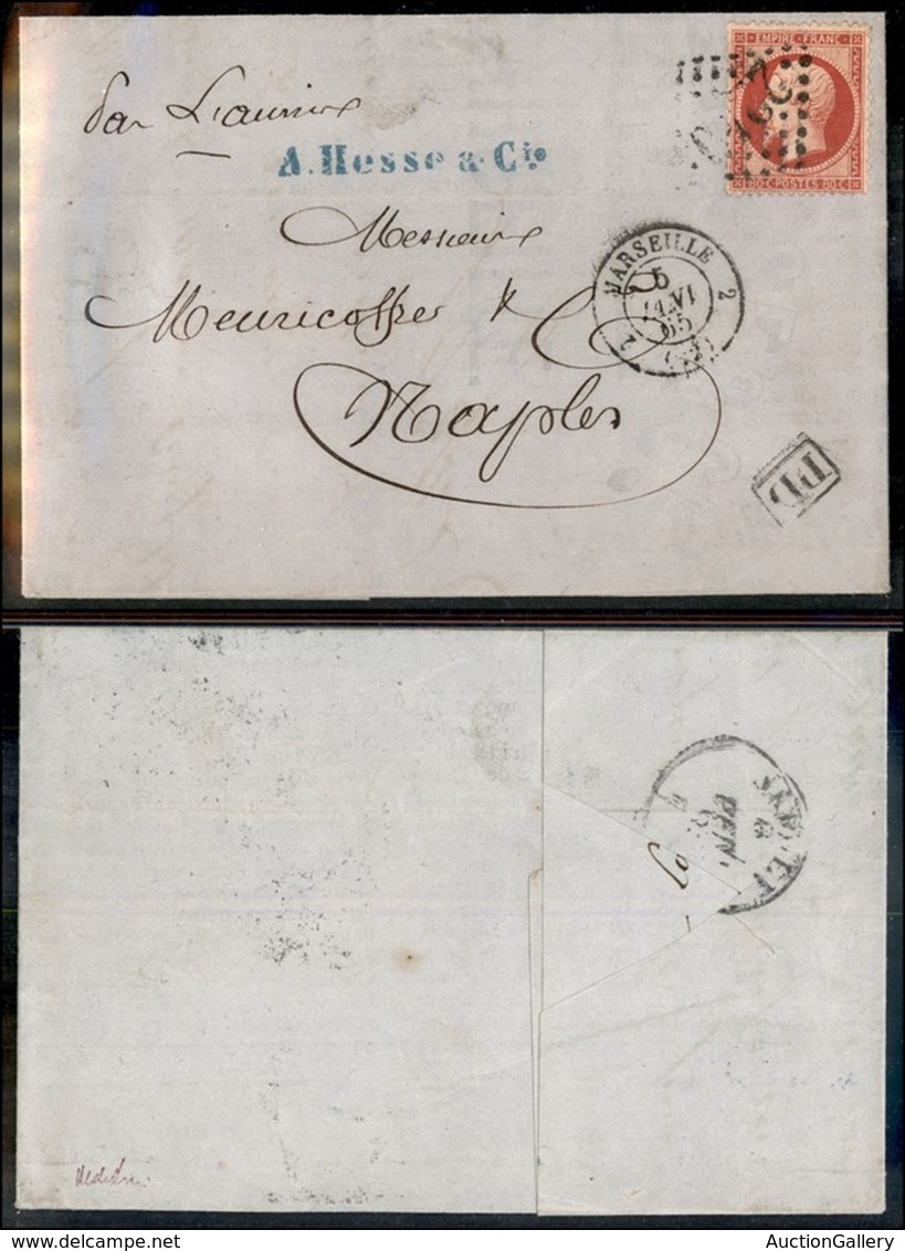 EUROPA - FRANCIA - 1080 Cent (23) Isolato Su Lettera Da Marsiglia A Napoli Del 4.6.1865 - Sonstige & Ohne Zuordnung
