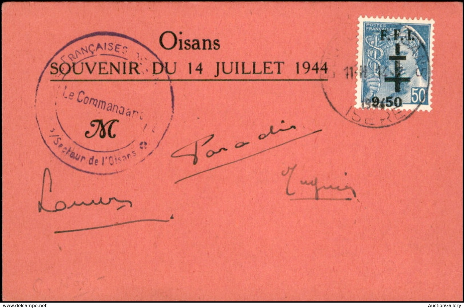 EUROPA - FRANCIA - Bourg D’Oisans - 9,50 Su 50 (1) Annullato Su Cartolina - Oisans 14.7.44 - Autres & Non Classés