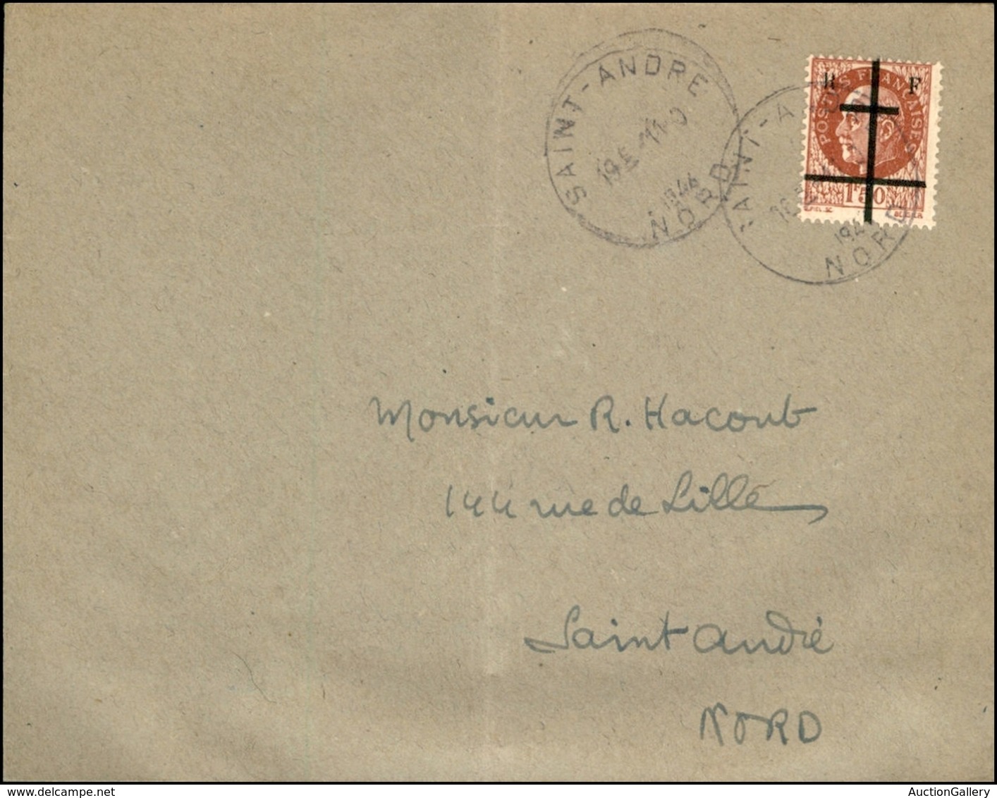 EUROPA - FRANCIA - Poste Locali - Lille (Nord) - 1,50 Franchi (1) Isolato Su Busta Per Città - Saint Andre 19.11.46 - Andere & Zonder Classificatie