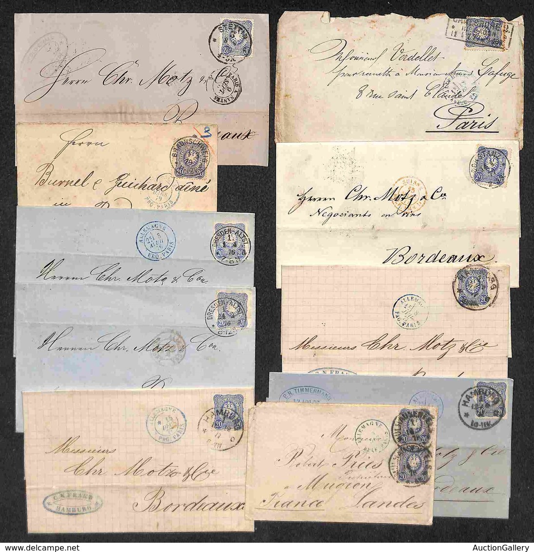 EUROPA - GERMANIA - 1876/1879 - 20 Pfennig (34) - Dieci Lettere Per La Francia - Una Con Doppia Affrancatura - Other & Unclassified