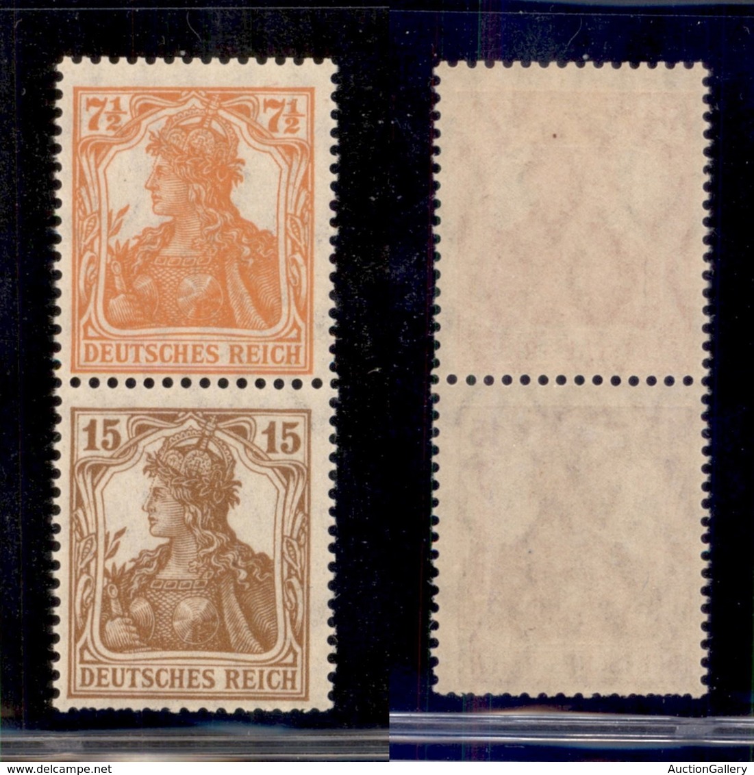 EUROPA - GERMANIA - 1916 - 7 1/2 Pfennig (99) + 15 Pfennig (100) In Coppia Verticale (S7) - Gomma Originale Con Invisibi - Other & Unclassified