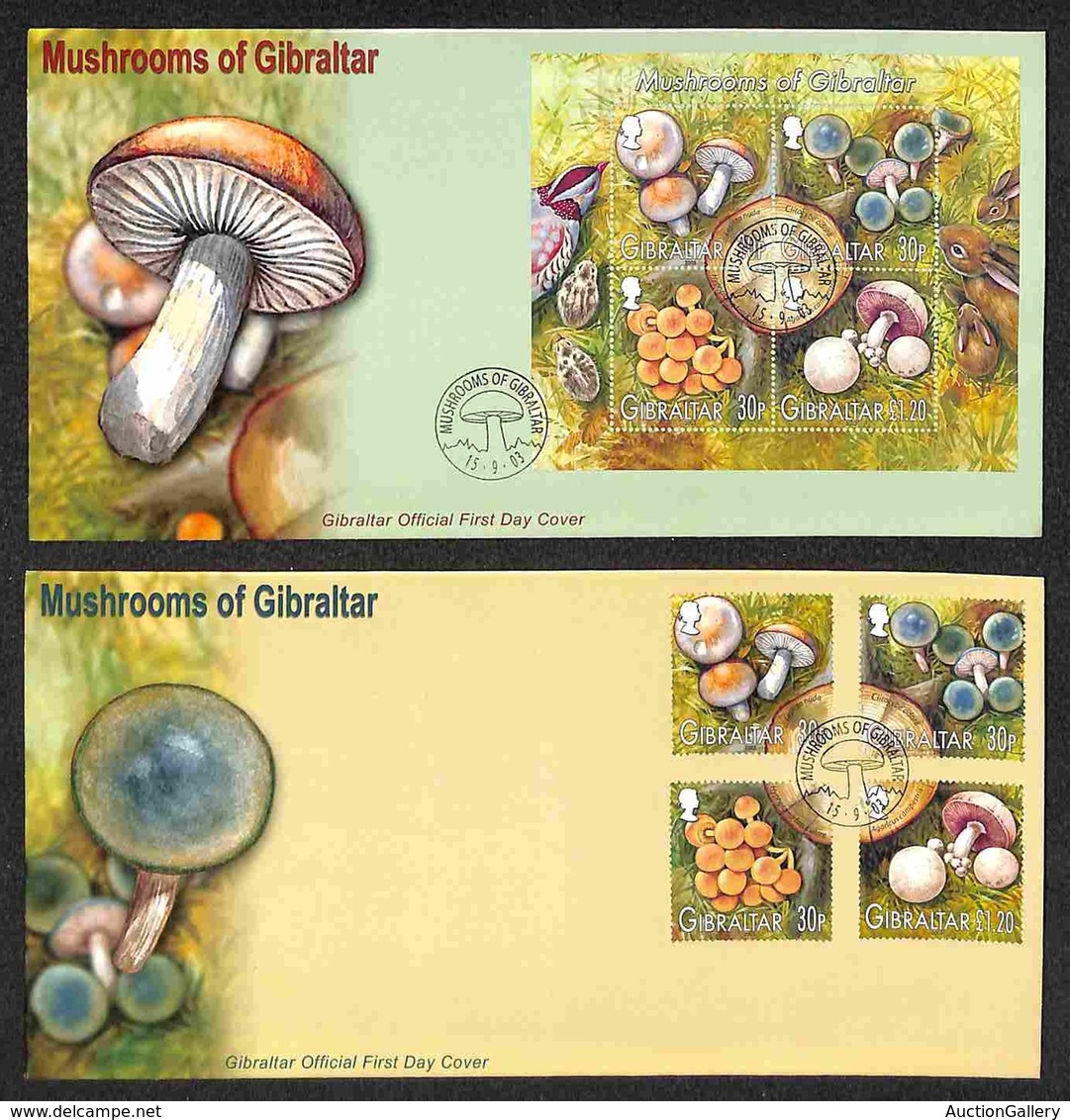 EUROPA - GIBILTERRA - Funghi (1054/1057 + Block 57) 2 FDC 15.9.03 - Other & Unclassified