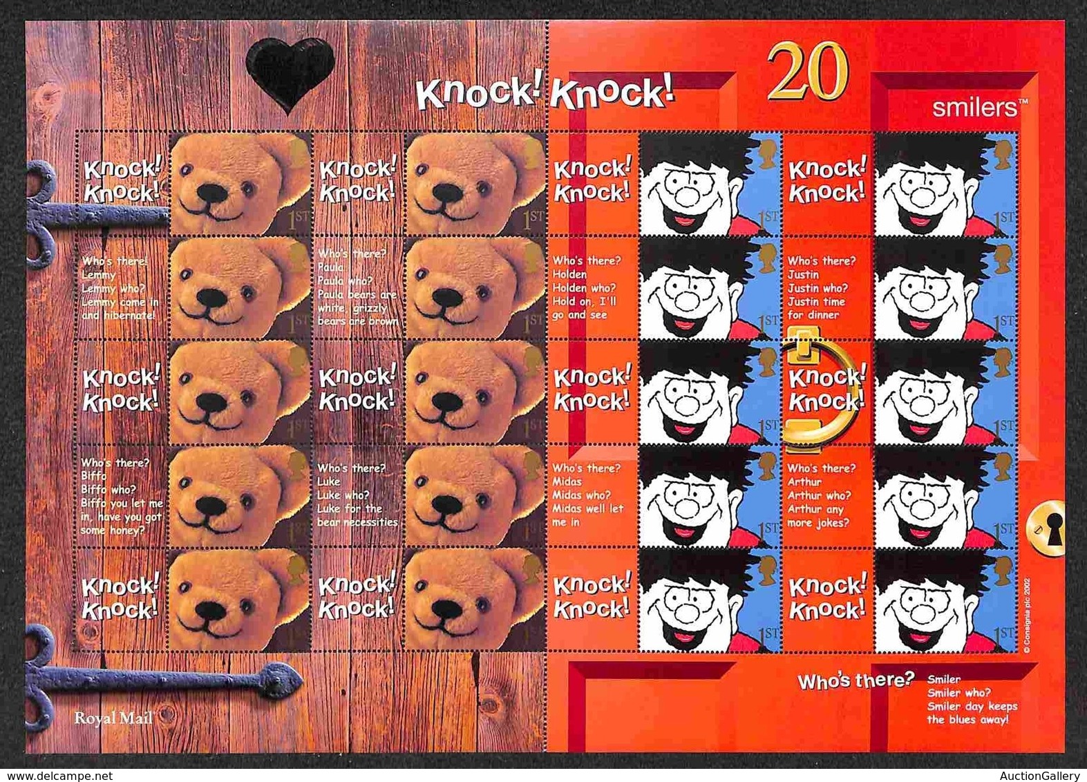 EUROPA - GRAN BRETAGNA - 2002 -  Smiler Sheet - Knock Knock Teddy Bear An Dennis The Menance (LS9) - Nuovo Perfetto - Sonstige & Ohne Zuordnung