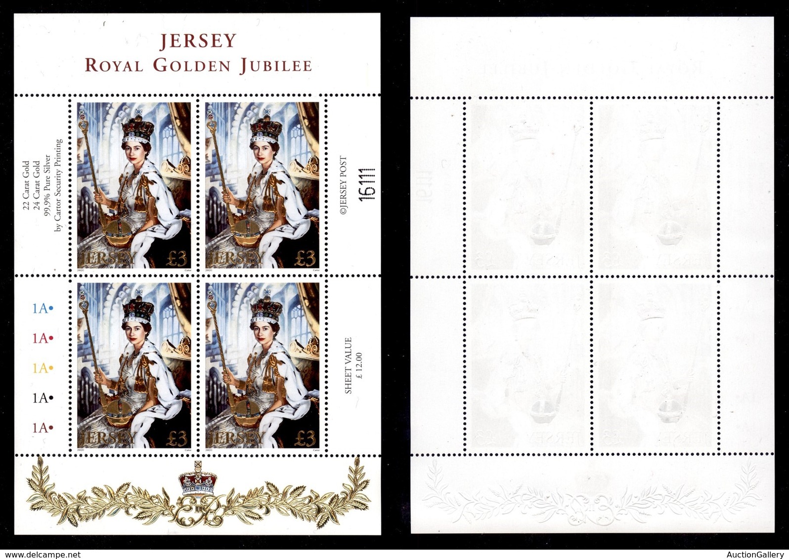 EUROPA - JERSEY - 2002 - Minifoglio 3 Sterline Golden Jubilee (1017) - Gomma Integra - Certificato - Andere & Zonder Classificatie