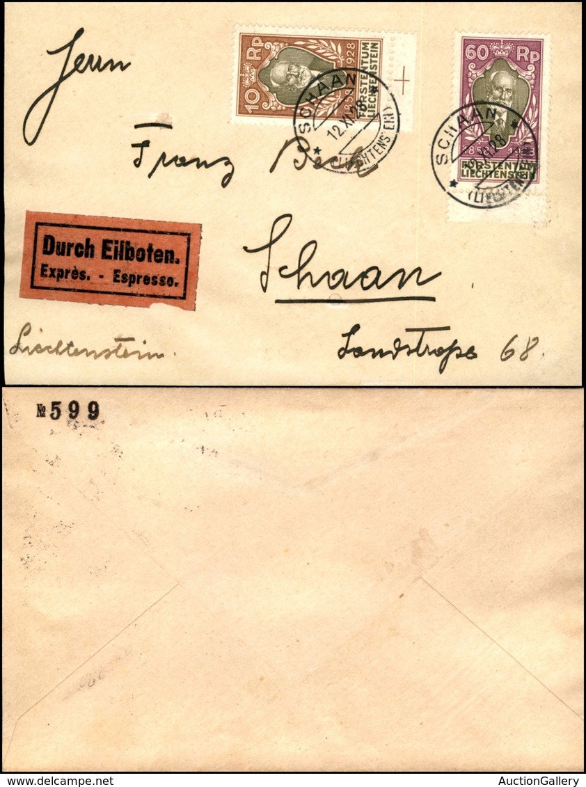 EUROPA - LIECHTENSTEIN - Busta Espresso Affrancata Per 70 Rp. (82 + 85) Per Chaan Del 12.11.28 - Other & Unclassified