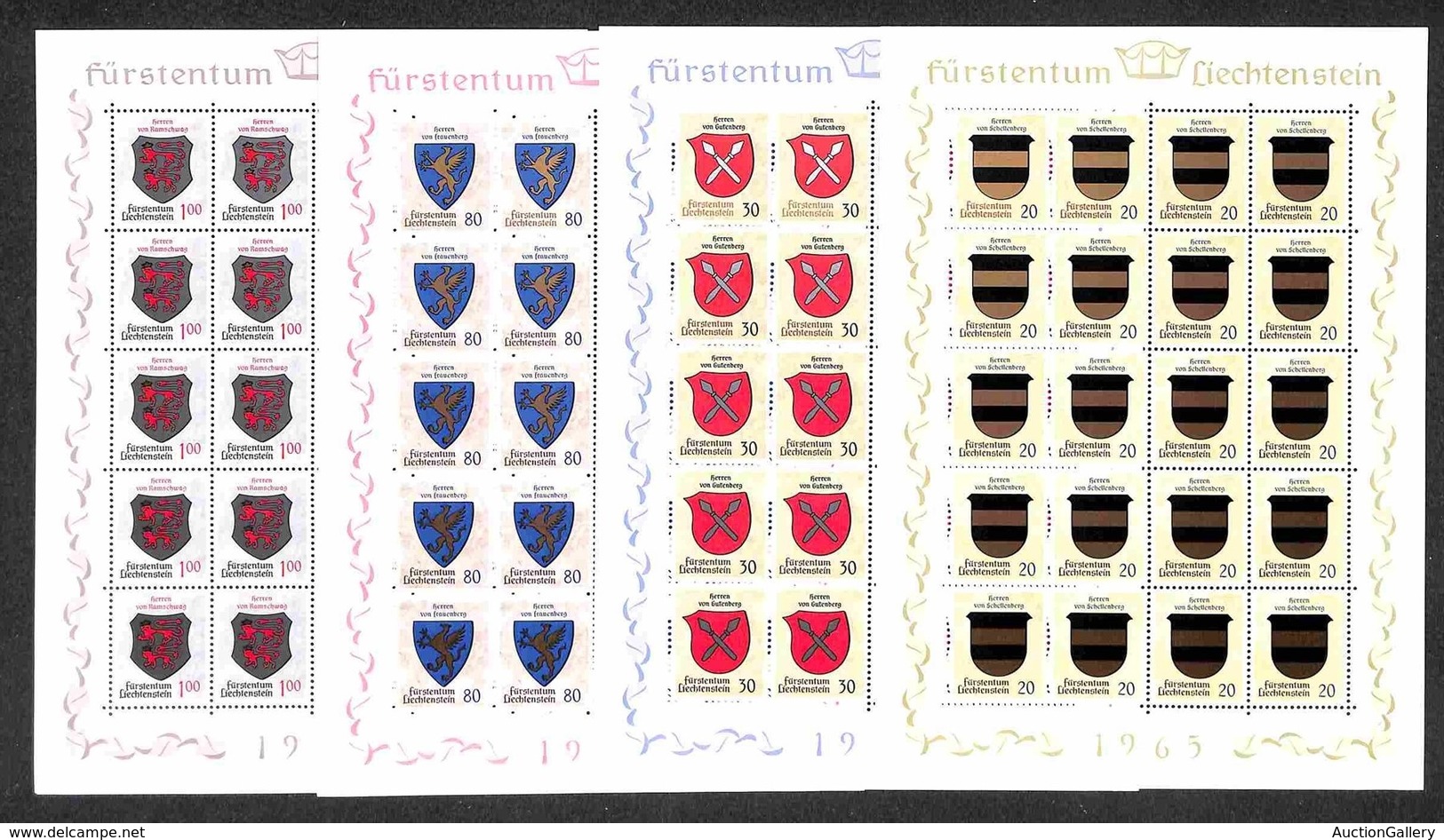 EUROPA - LIECHTENSTEIN - 1965 - Stemmi I (450/453) - Serie Completa In Minifogli Di 20 - Gomma Integra - Autres & Non Classés