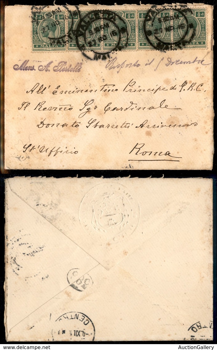 EUROPA - MALTA - Striscia Di Cinque Del 1/2 Pence (42) - Busta Da Valletta A Roma Del 27.9.16 - Other & Unclassified