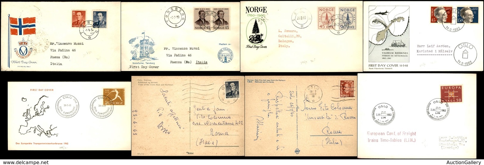 EUROPA - NORVEGIA - 1950/1963 - 2 Cartoline + 6 Buste FDC (tre Viaggiate Per L’Italia) Del Periodo - Andere & Zonder Classificatie