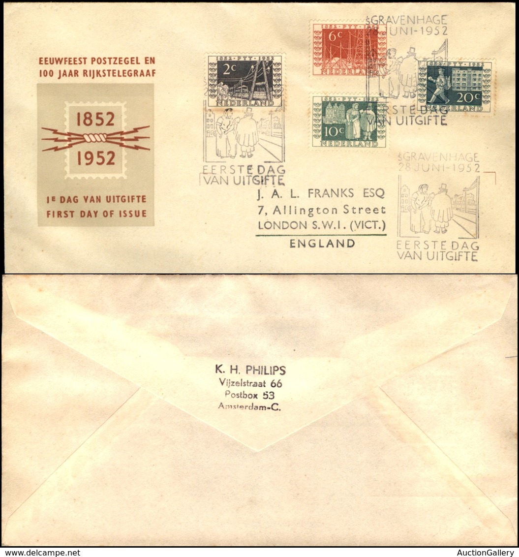 EUROPA - OLANDA - FDC 100 Anni Del Servizio Postale - Con La Serie (593/596) - Gravenhage 28.6.52 - Sonstige & Ohne Zuordnung