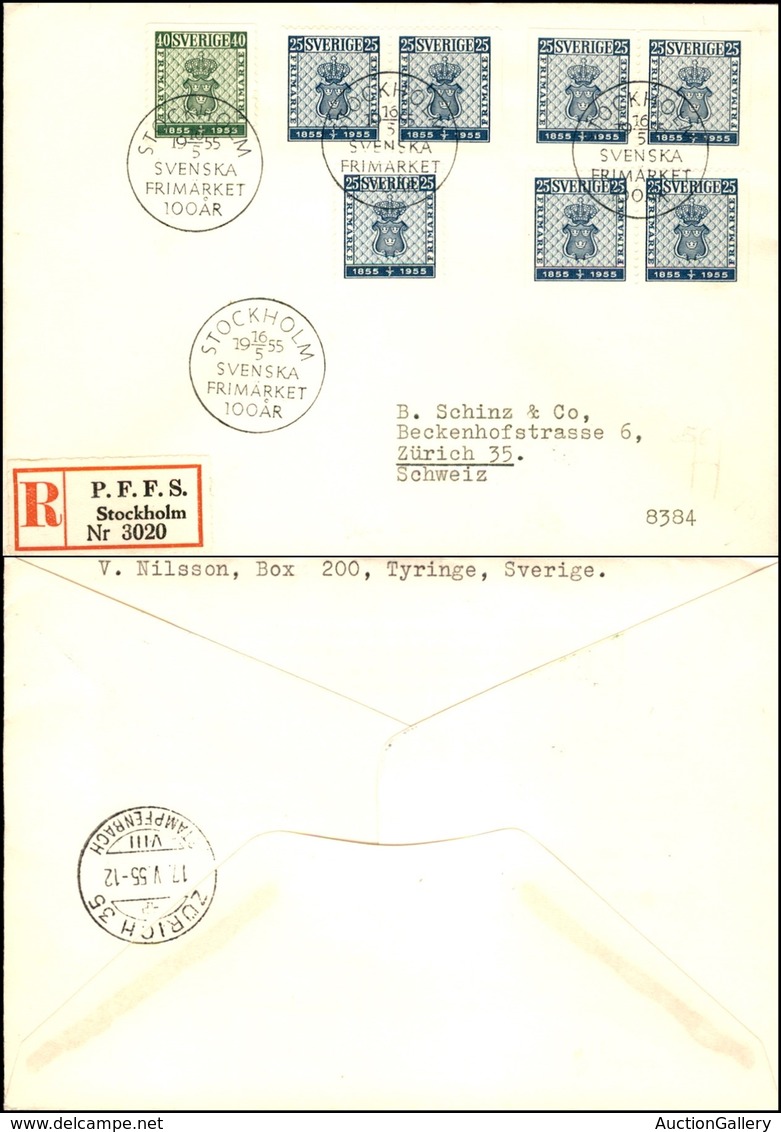 EUROPA - SVEZIA - Francobolli Svedesi (402A/DL/DR/ELO/ERO/ELU/ERU + 403A) - FDC Raccomandata - Stoccolma 16.5.55 - Other & Unclassified