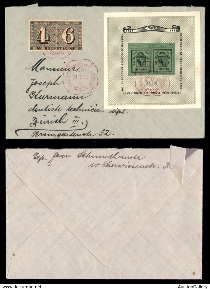 EUROPA - SVIZZERA - GEPH 1943 (10 - Foglietti) - Busta Da Ginevra A Zurigo Del 21.9.43 - Other & Unclassified