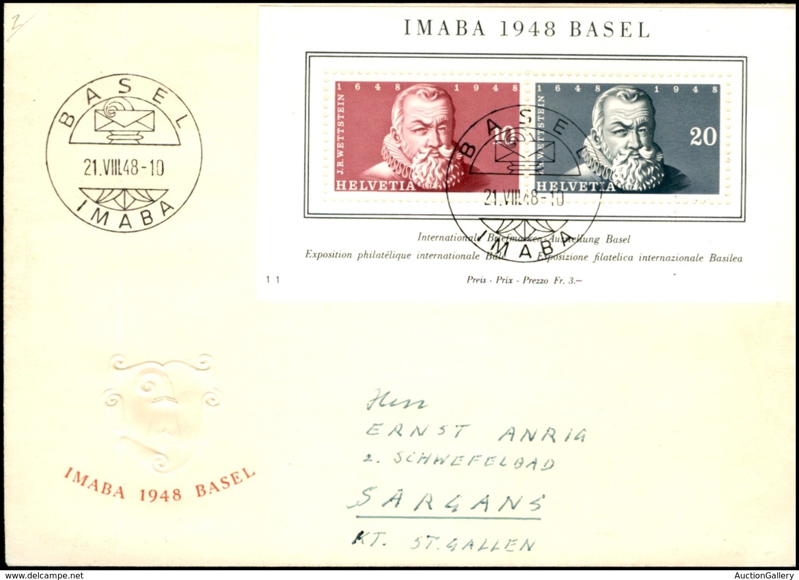 EUROPA - SVIZZERA - Imaba 1948 (13 - Foglietti) - Busta Ufficiale FDC Da Basilea Del 21.8.48 - Autres & Non Classés