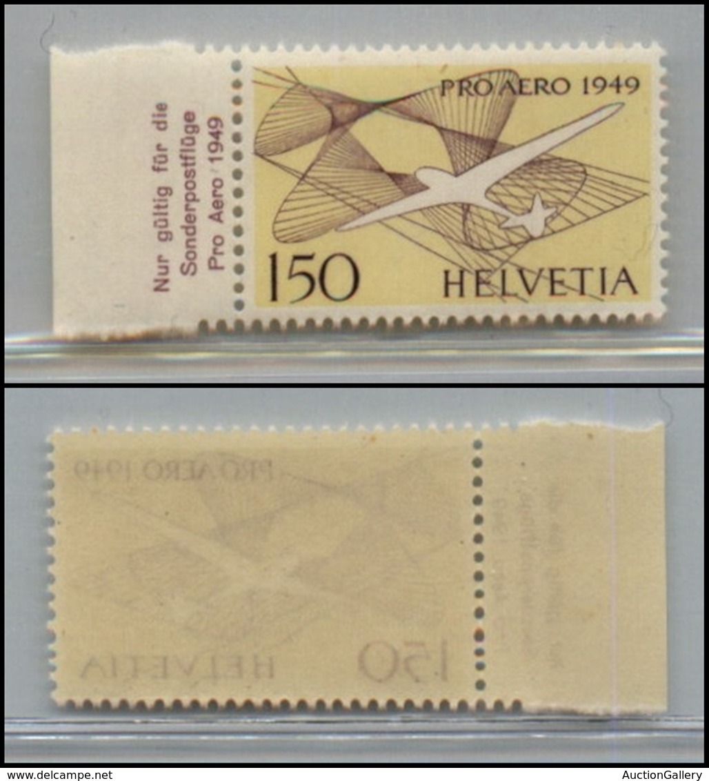 EUROPA - SVIZZERA - 1949 - Posta Aerea - 1,50 Franchi Pro Aereo (Unif. A44) - Bordo Di Foglio - Gomma Integra (63) - Other & Unclassified