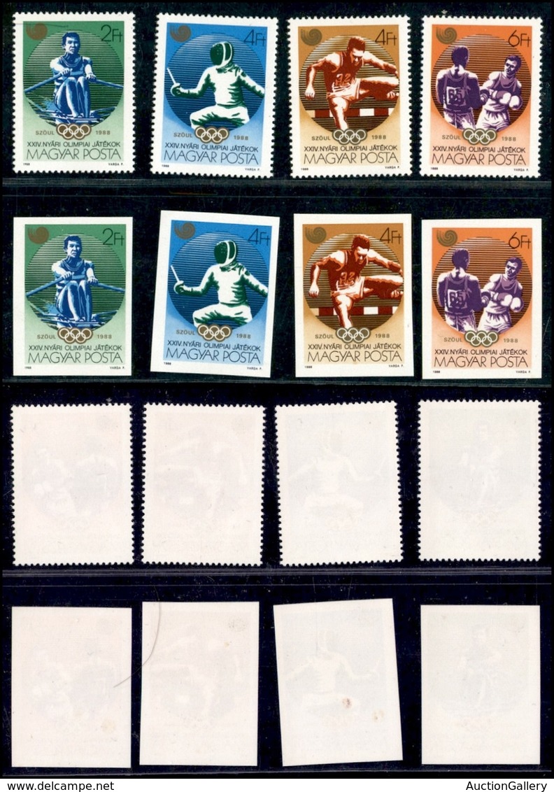 EUROPA - UNGHERIA - 1988 - Olimpiadi Seul (3959/3962 A+B) - 2 Serie Complete Dentellate E Non - Gomma Integra (35+) - Sonstige & Ohne Zuordnung