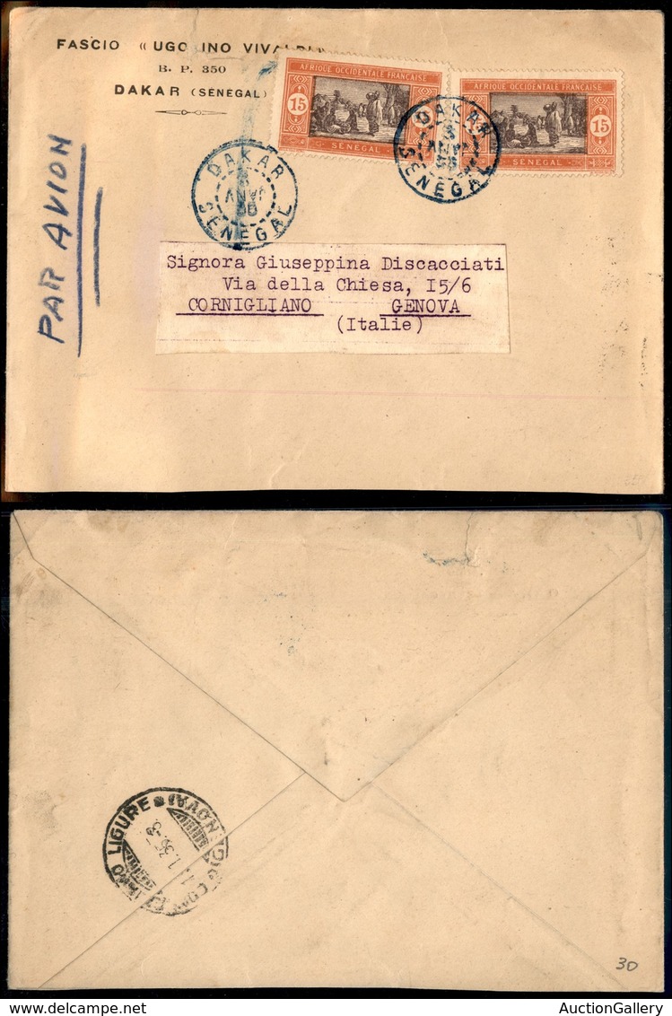 OLTREMARE - AFRICA OCCIDENTALE FRANCESE - Due 15 Cent Senegal (58) - Aerogramma Da Dakar A Genova Del 3.1.35 - Sonstige & Ohne Zuordnung