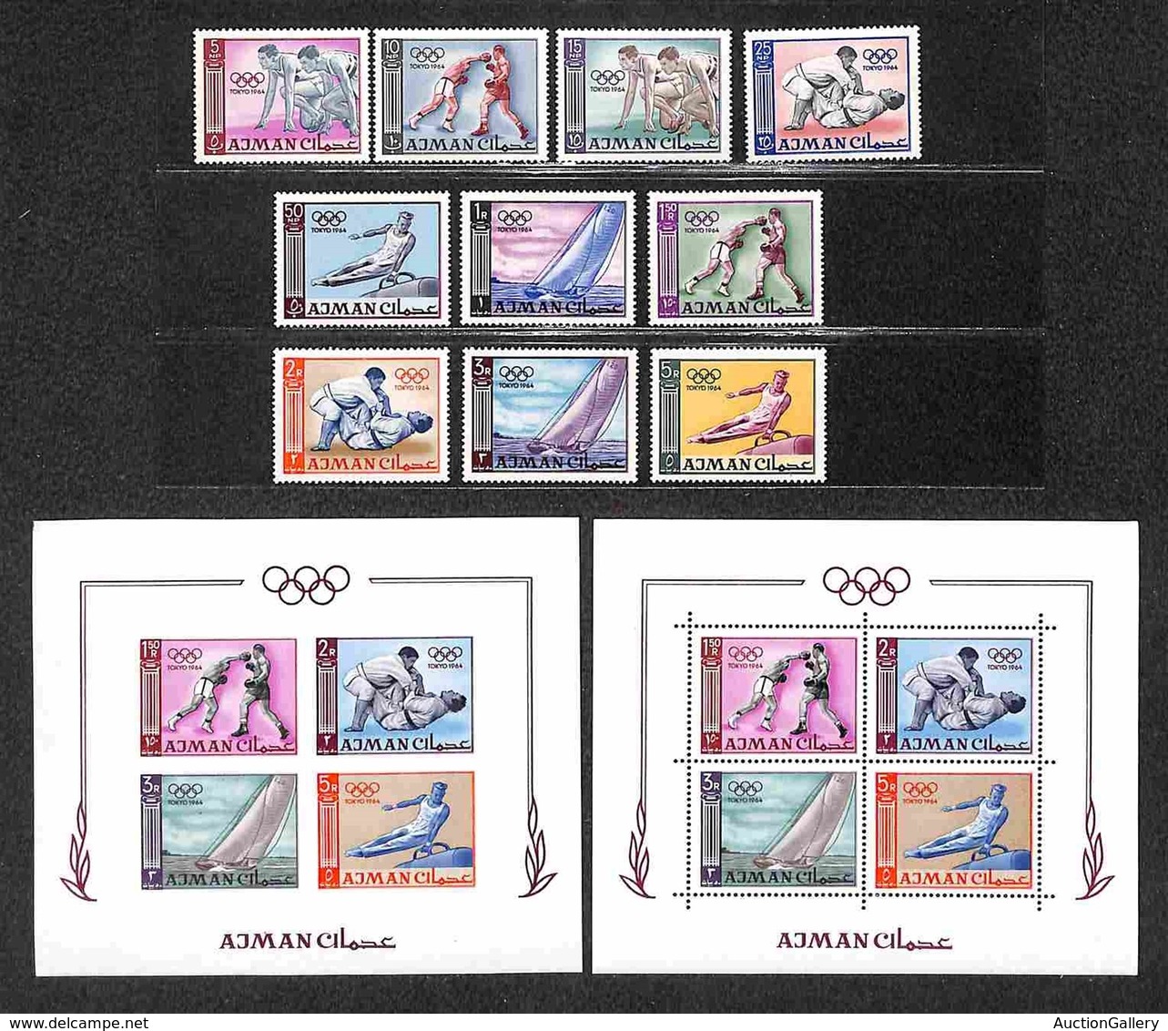 OLTREMARE - AJMAN - 1965 - Olimpiadi Di Tokyo (31/40 + Block 2 A+B) - Serie Completa + 2 Foglietti Dentellato E Non - Go - Andere & Zonder Classificatie