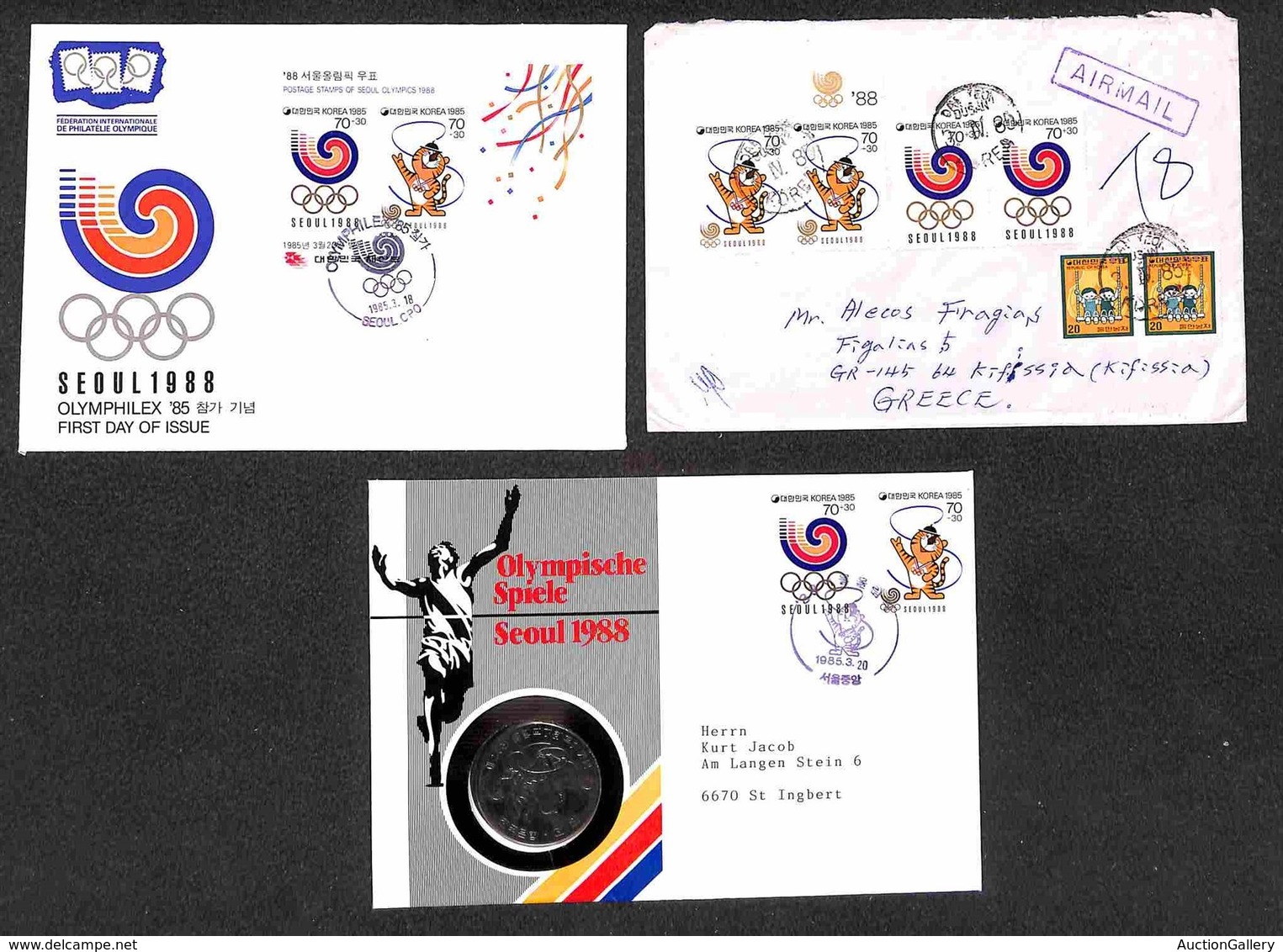 OLTREMARE - COREA DEL SUD - 1985 - Insieme Di Tre Buste Affrancate Con (1400/1401 + Complementari - Un FDC + Busta Speci - Other & Unclassified